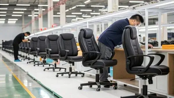 modern ergonomic office chairs in production line by Qiyue Furniture