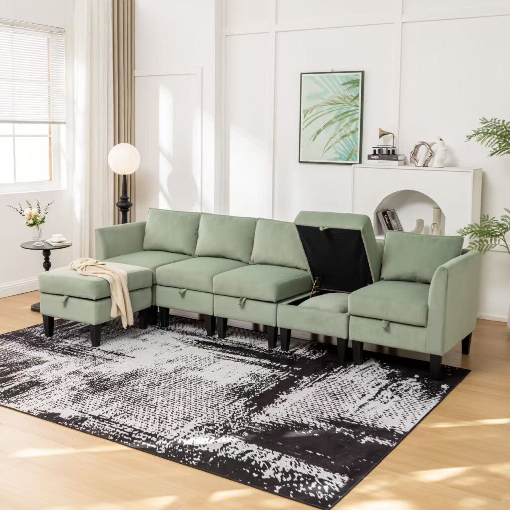 Modern green sectional sofa by Chinese recliner sofa supplier QYRASIEL.