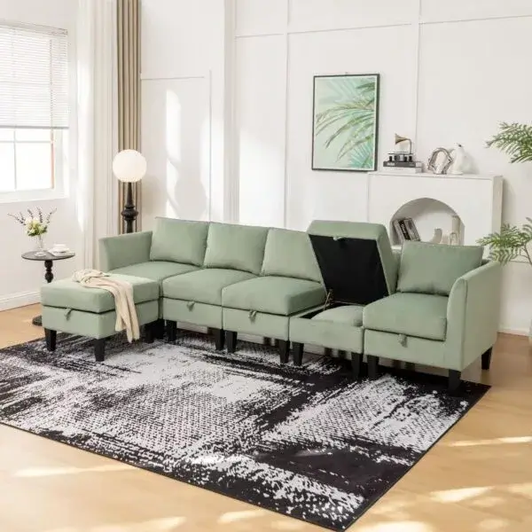 green sectional recliner sofa in living room by Qiyue Furniture