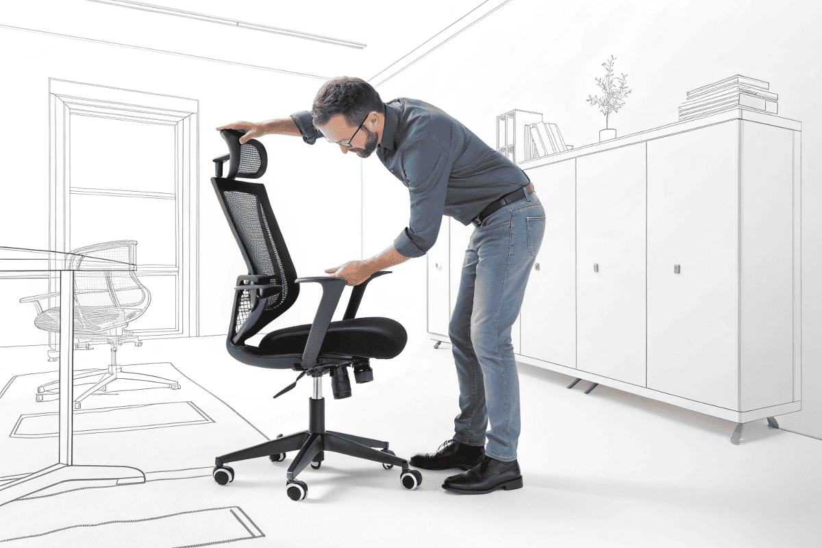 Man inspecting ergonomic office chair