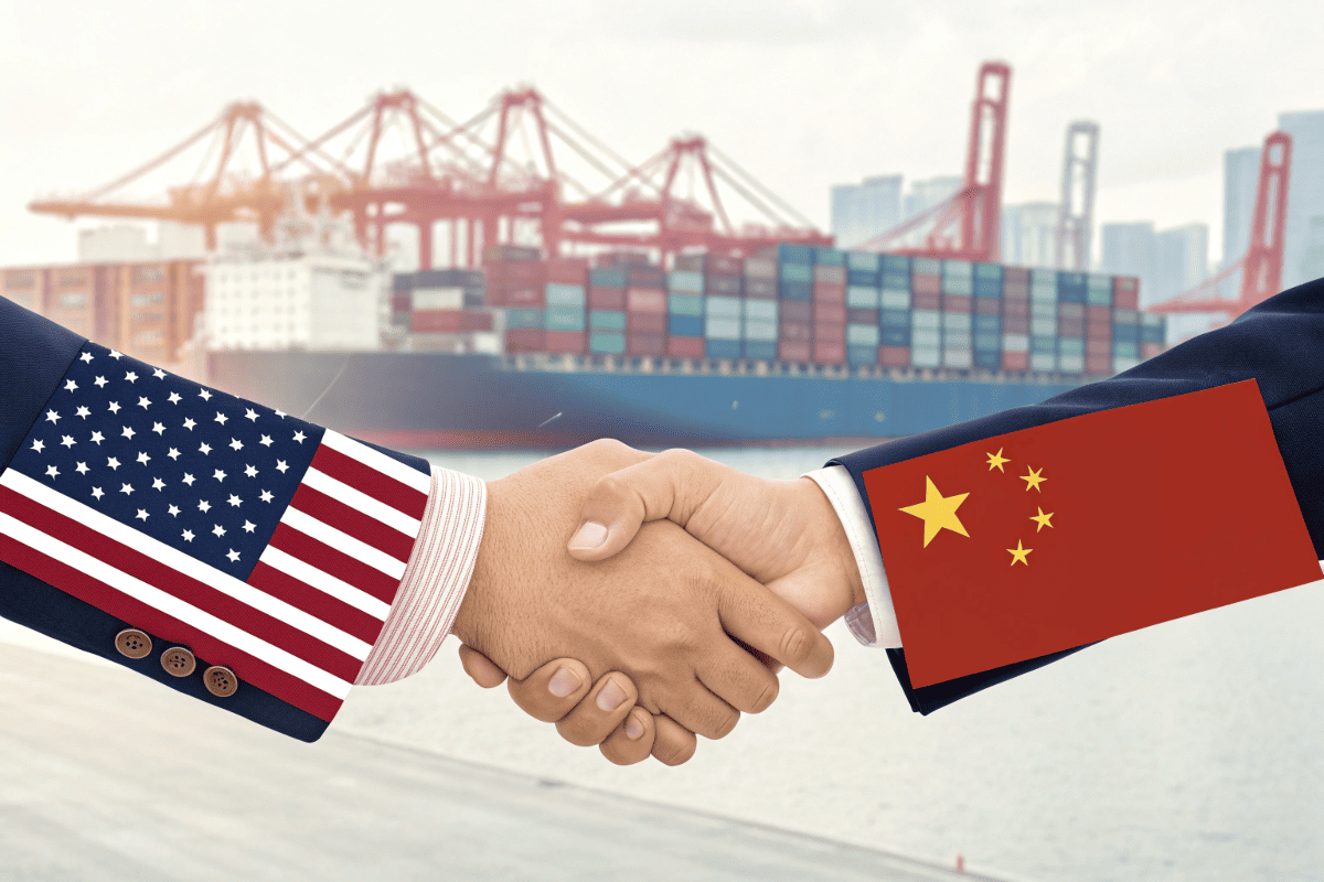 china us trade handshake container background
