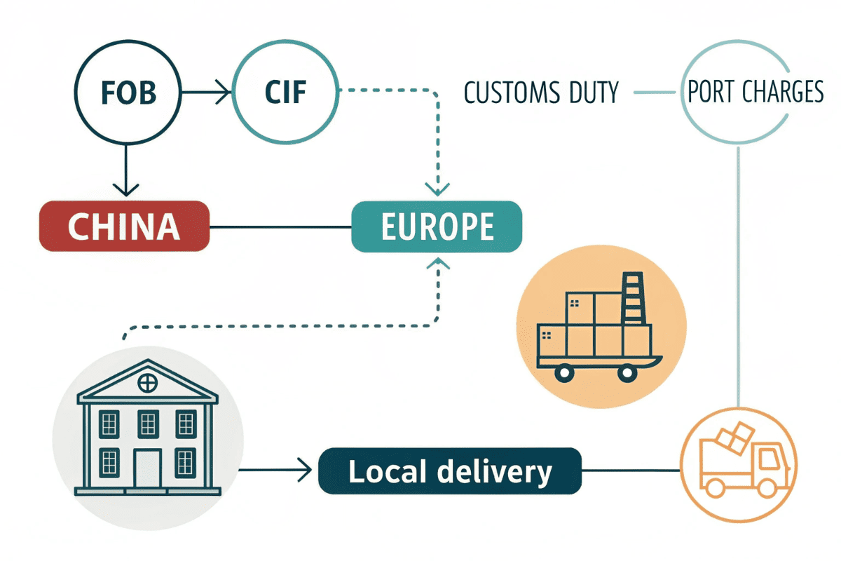 furniture import cost flowchart from China to Europe