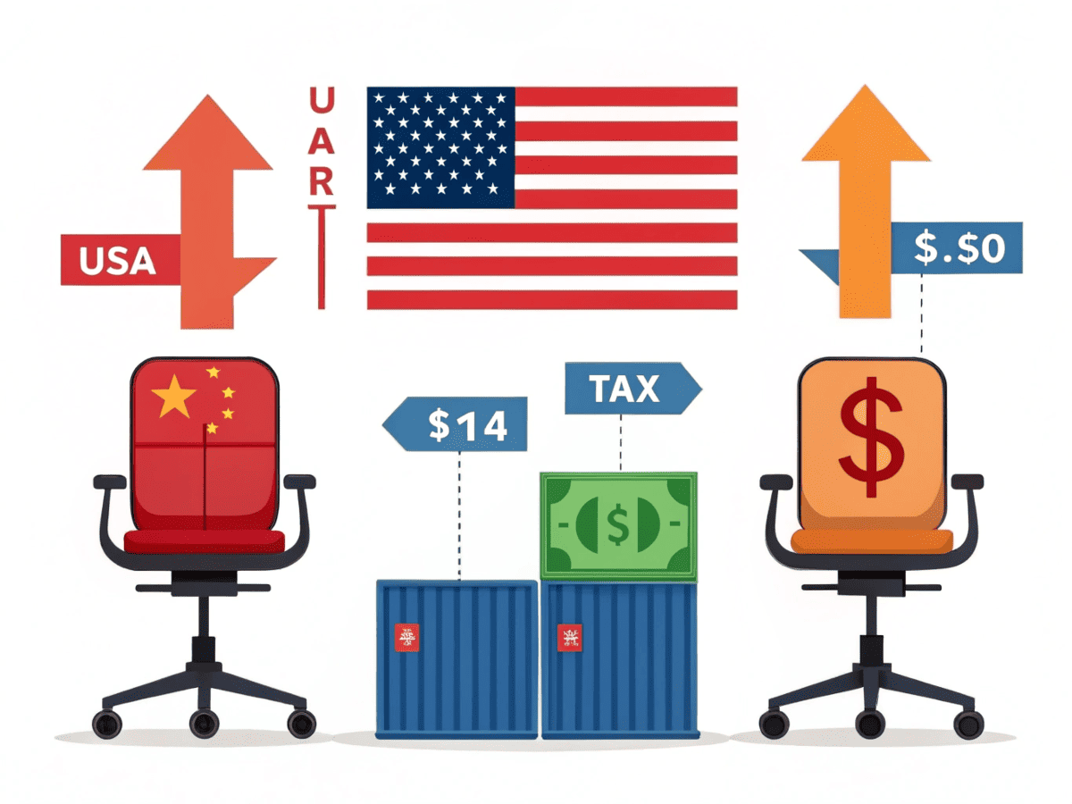 infographic of US tariffs on Chinese office chairs