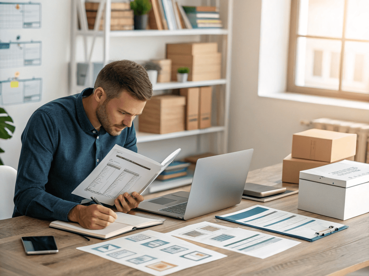 importers planning furniture order in office