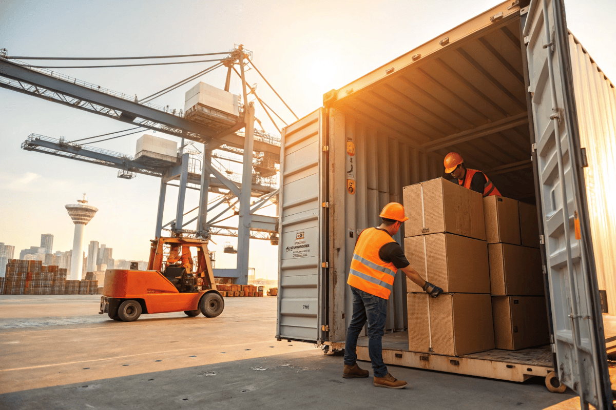 unloading office furniture container