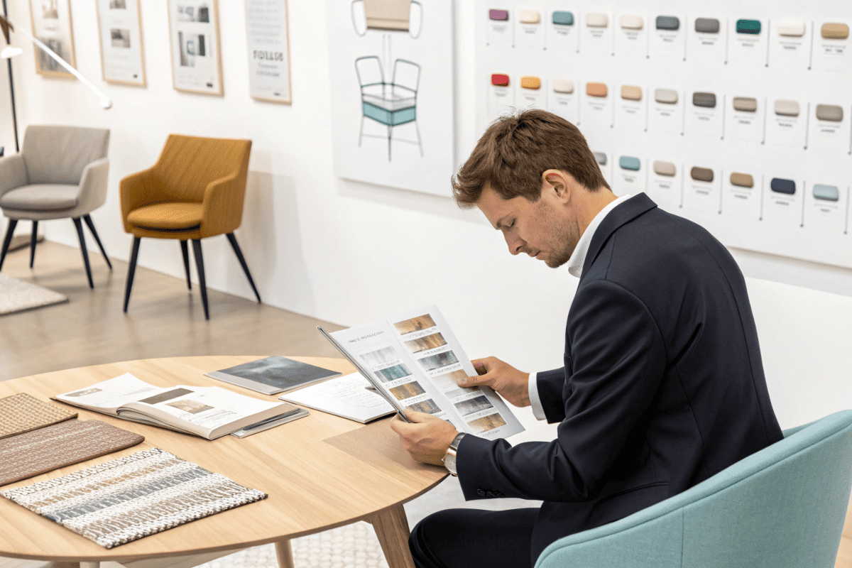 business buyer comparing fabric swatches