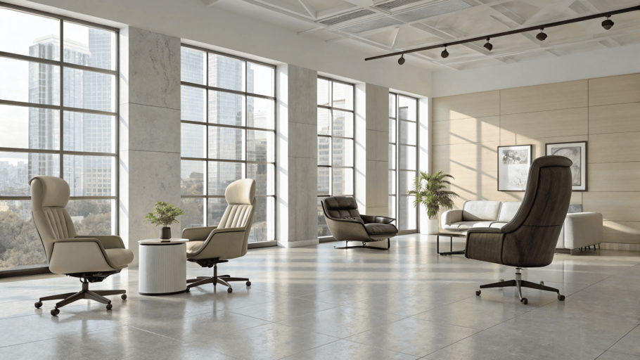 compact executive chairs in a glass-walled office