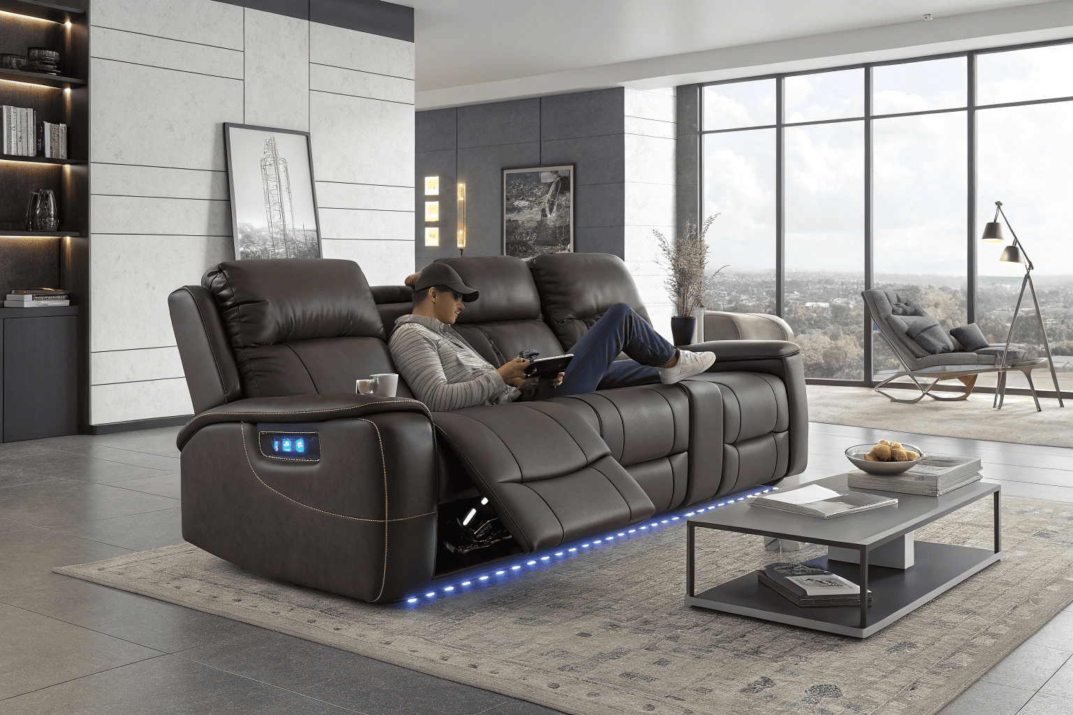 luxury electric recliner with usb and led features