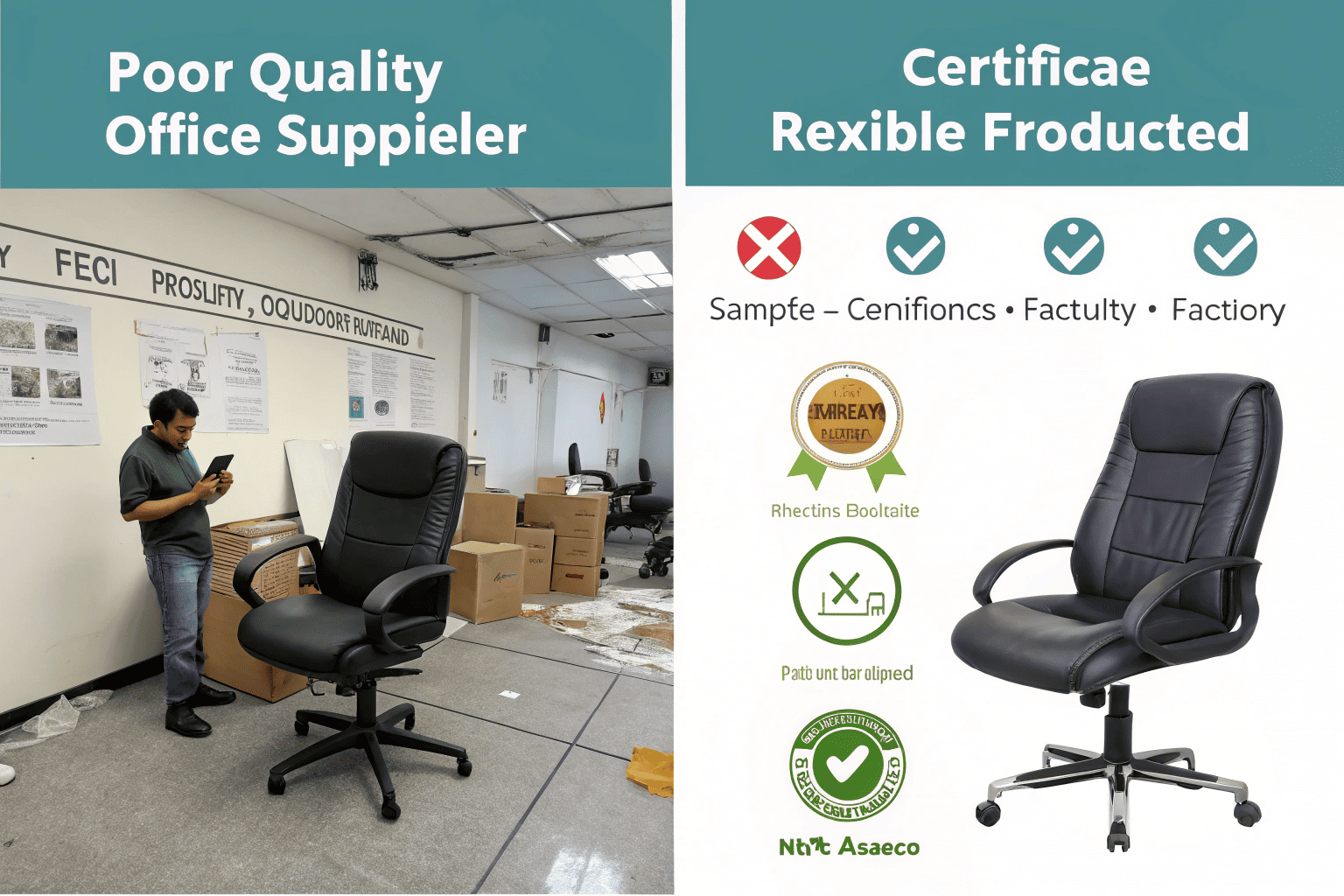 Comparison of poor vs certified office chair supplier setup