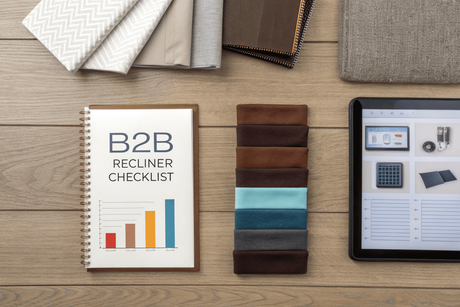 B2B recliner fabric selection flatlay