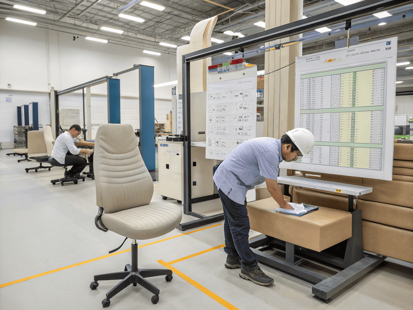 Office chair factory quality inspection scene