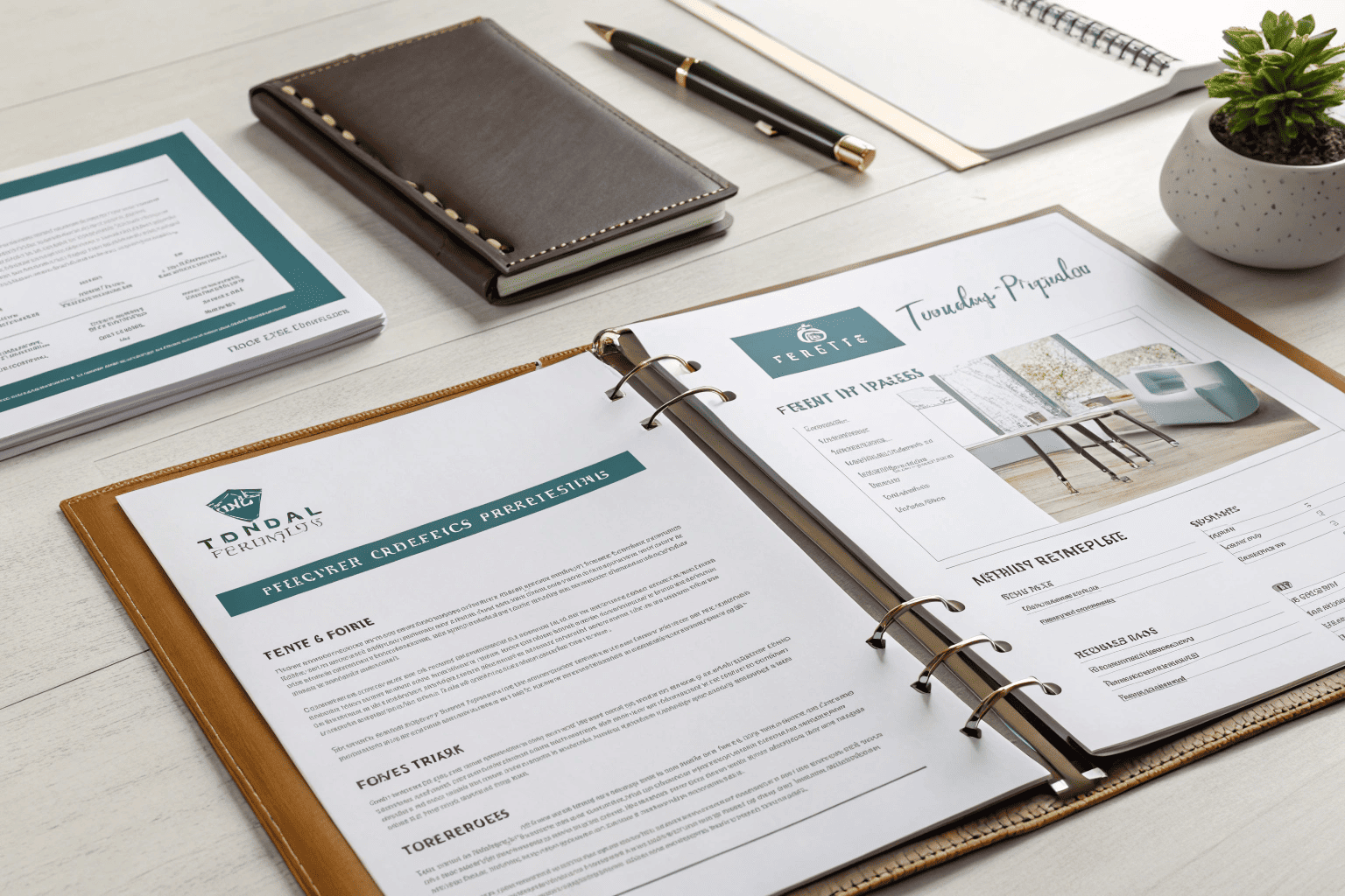 Furniture product specs and samples on desk