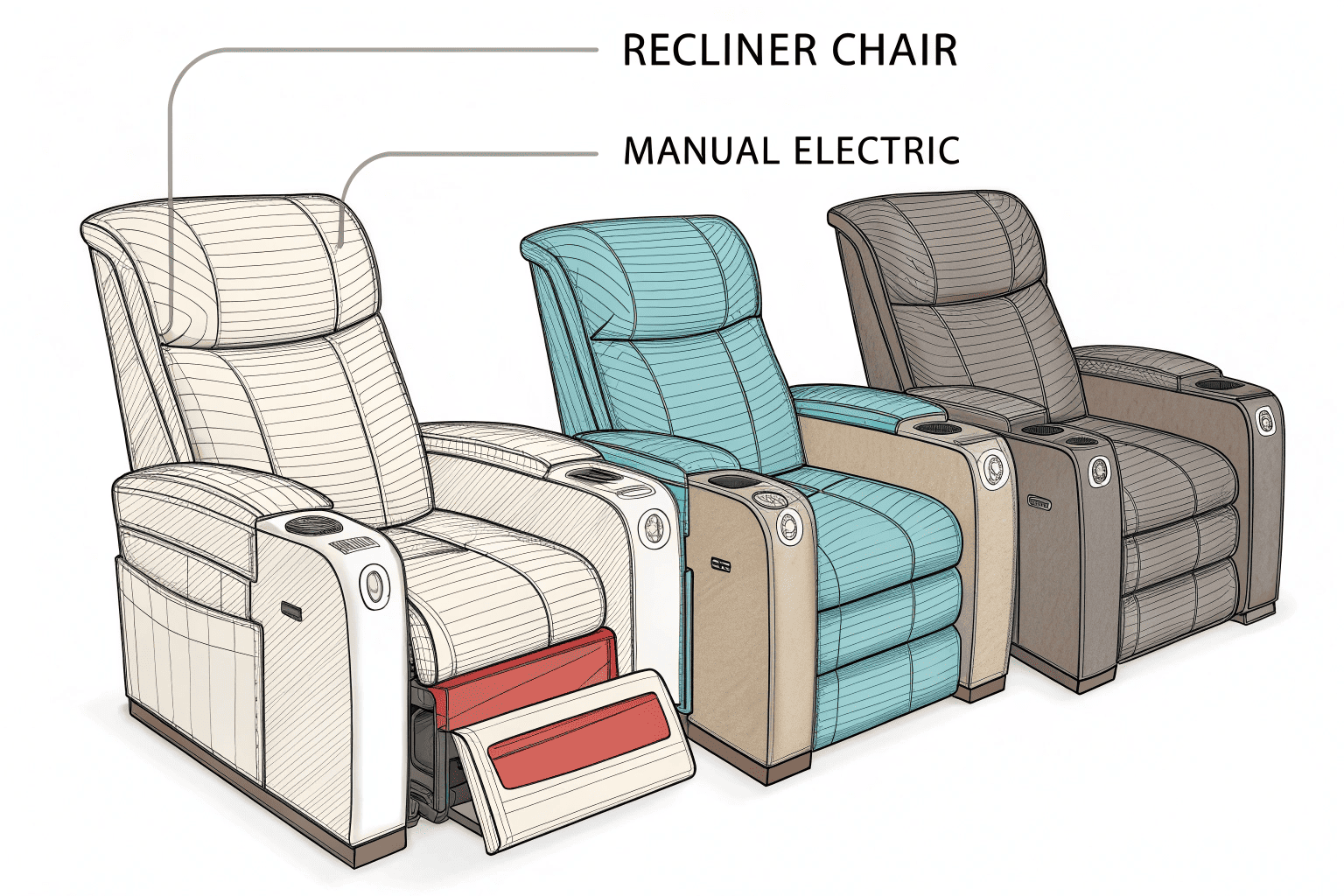 Manual vs electric recliner sketch